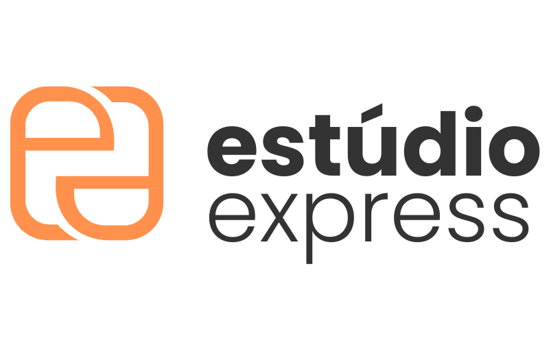 Logo of Estúdio Express with orange monogram icon and bold black and gray text.