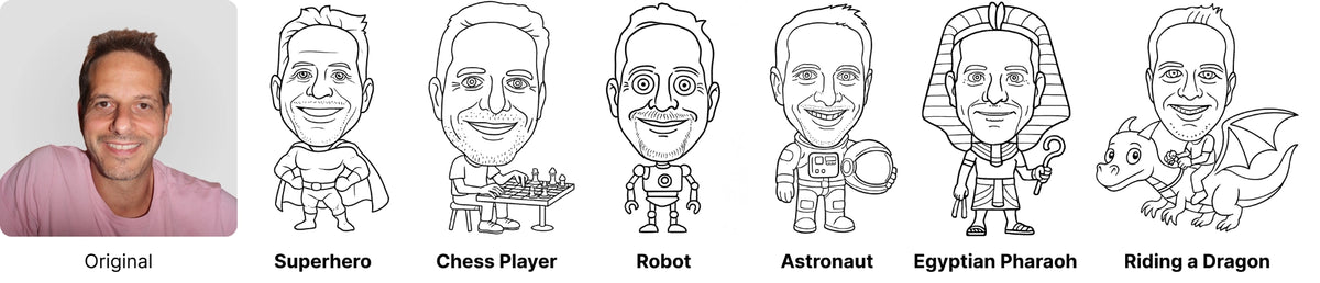 Before and after images of AI-generated full-body sketches with custom prompts using DMBot V1