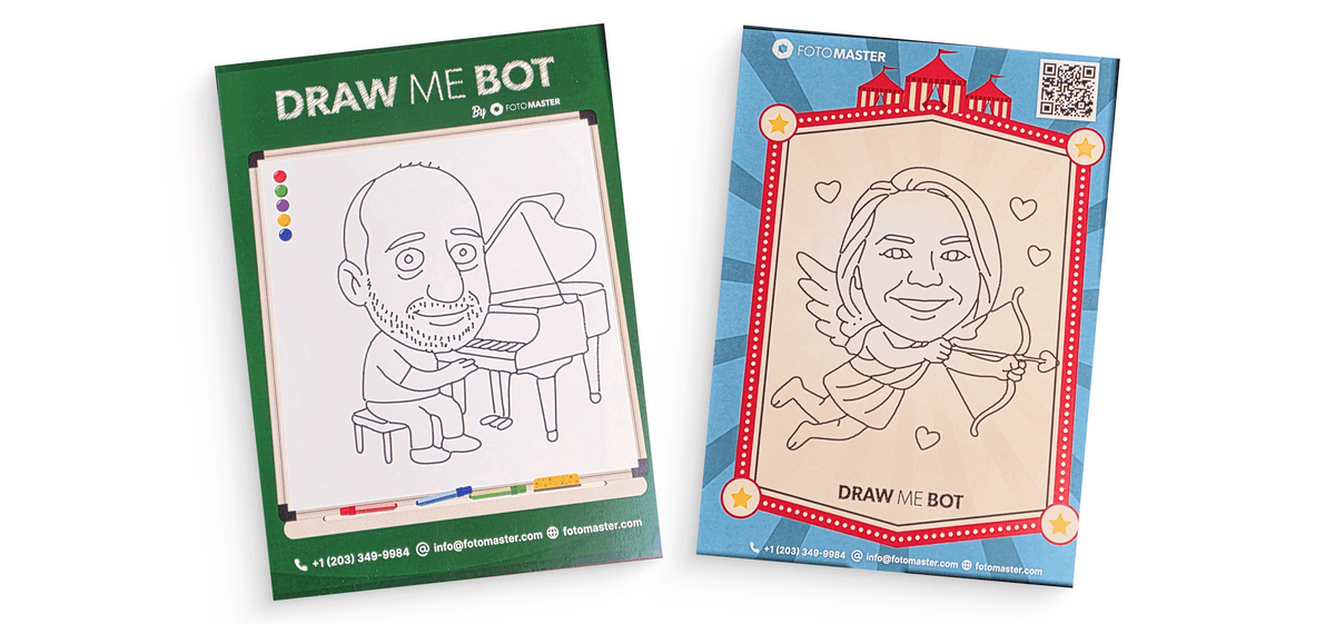 Raphael portrait drawings on branded Draw Me Bot cards