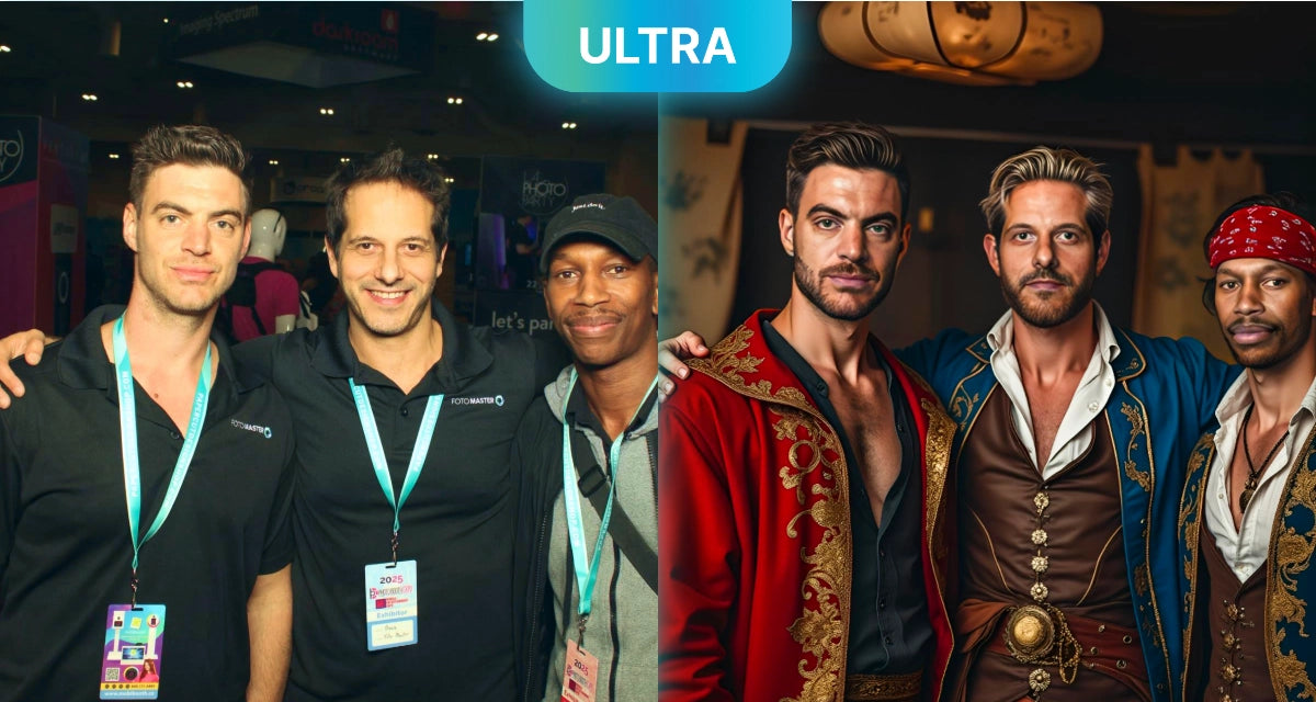 Group AI Headshot before and after photo, achieved with Ultra AI Model