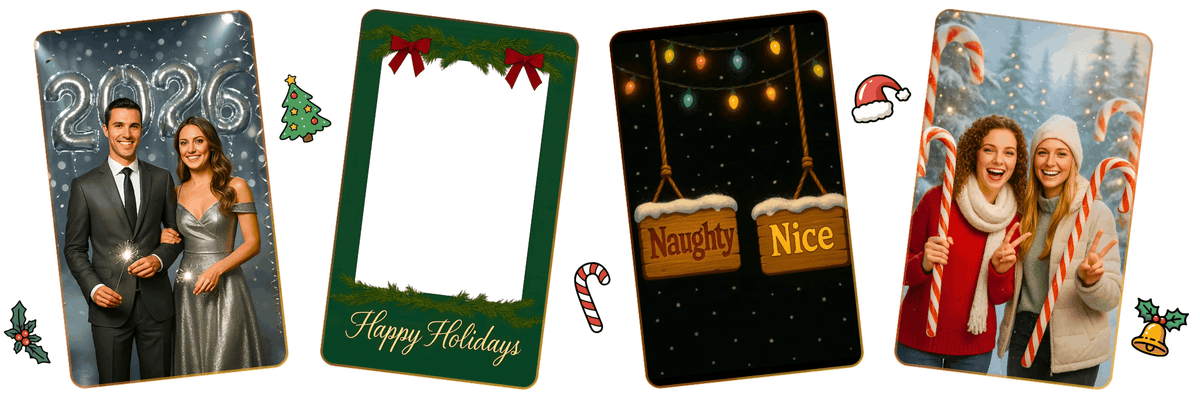 Christmas and New Year photo booth portraits and print layouts