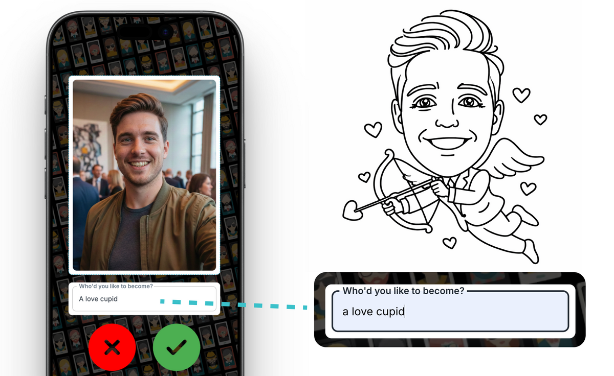 Phone selfie and guest prompt transformed into a Draw Me Bot portrait