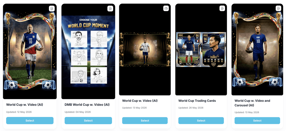 World Cup AI photo booth experiences in the Foto Master preset library