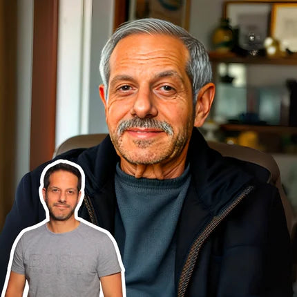 Older AI-generated portrait beside the original guest portrait