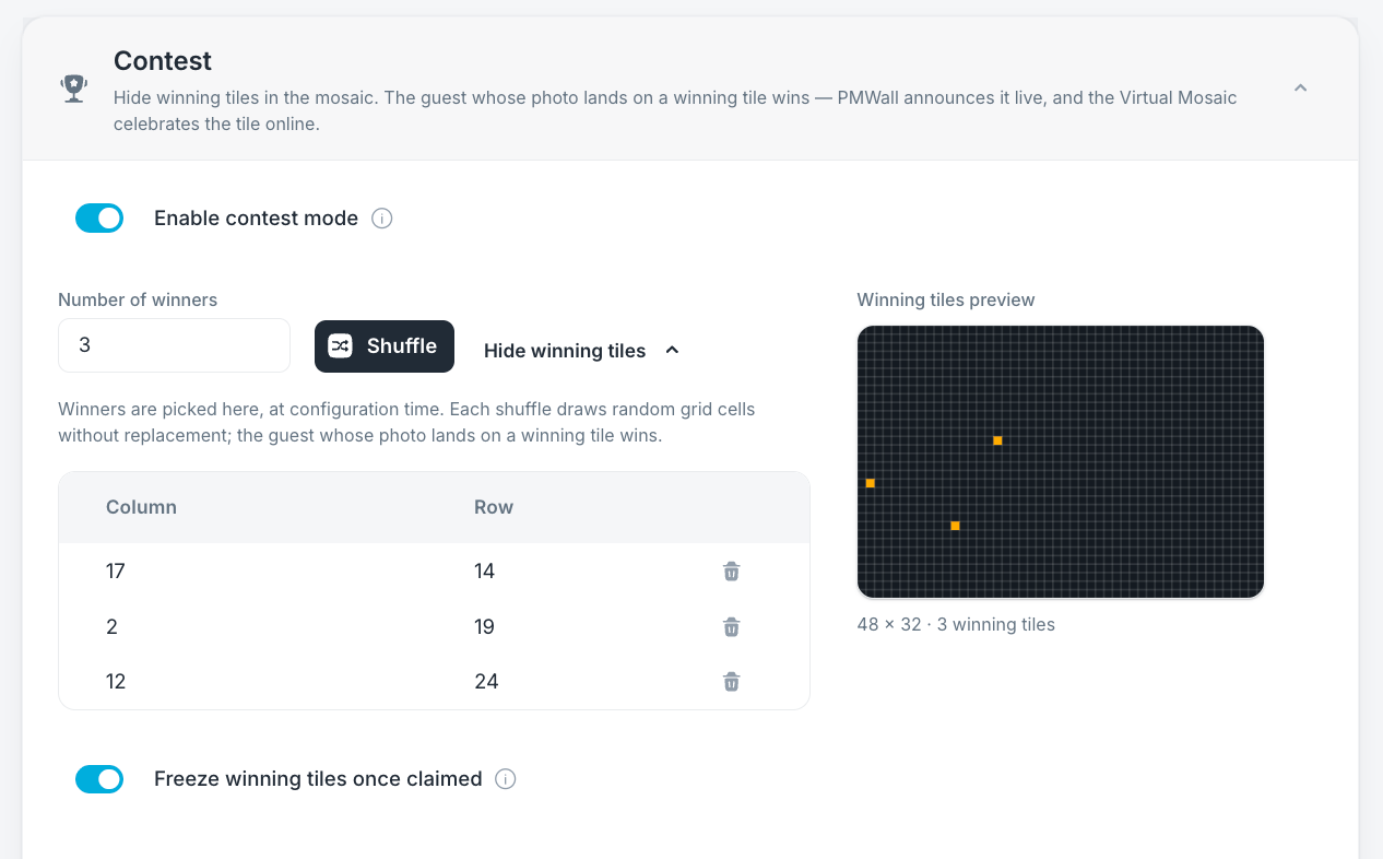 Winning Tiles settings in PMWall