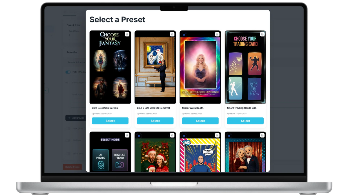 Ready-made photo booth experience presets in Foto Master Cloud