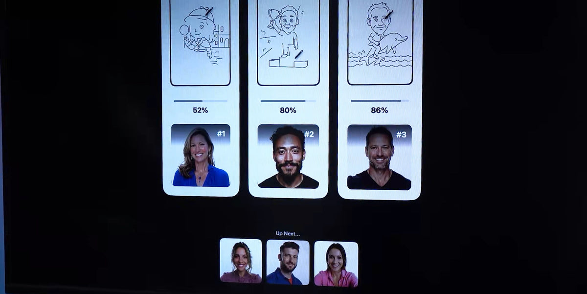 Draw Me Bot live drawing slideshow showing guest photos and portraits