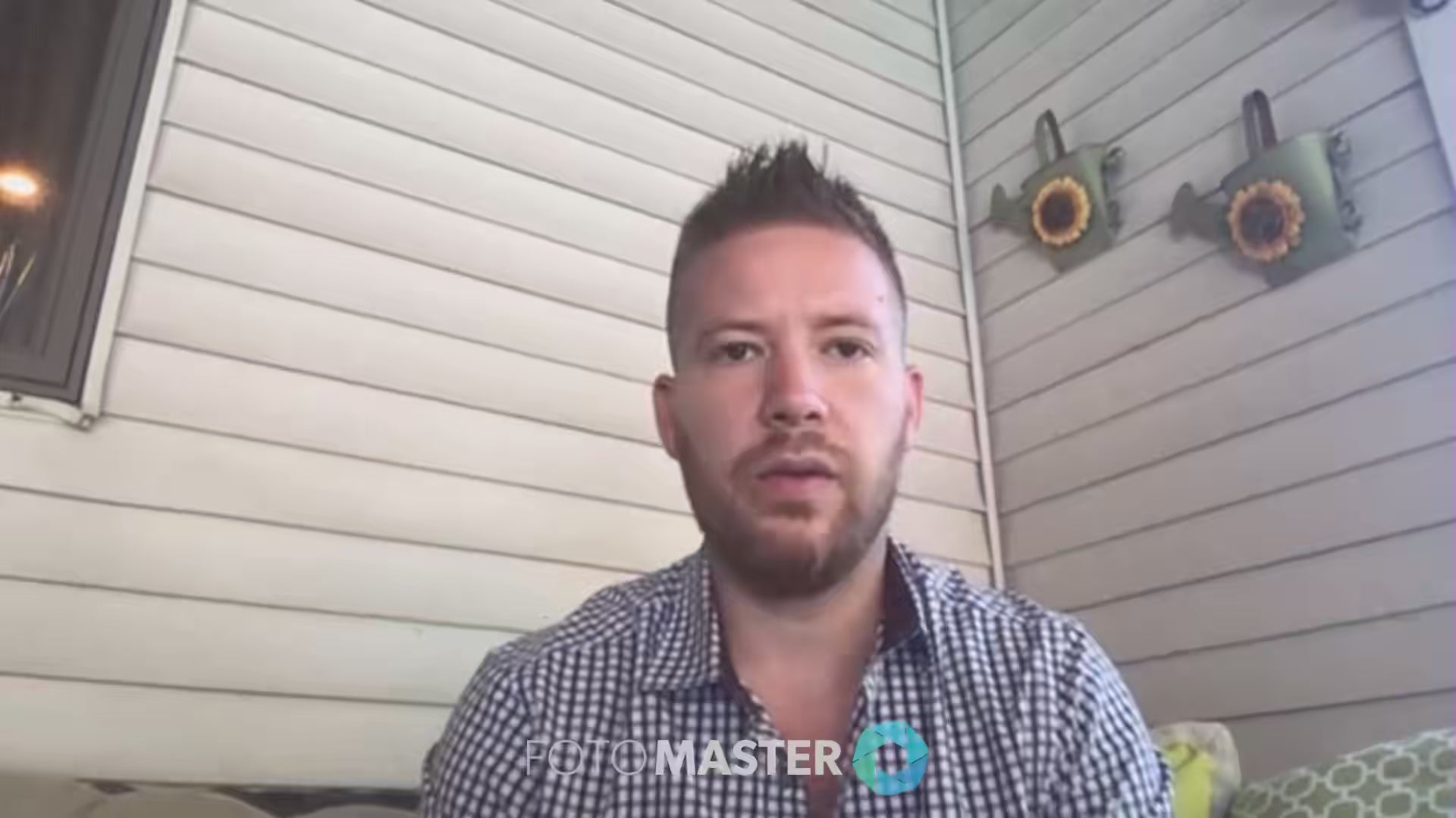 A man with short hair and trimmed beard (Matt Conta) of SoundWave DJ, sharing testimonial about DJ and photo booth, perfect match.