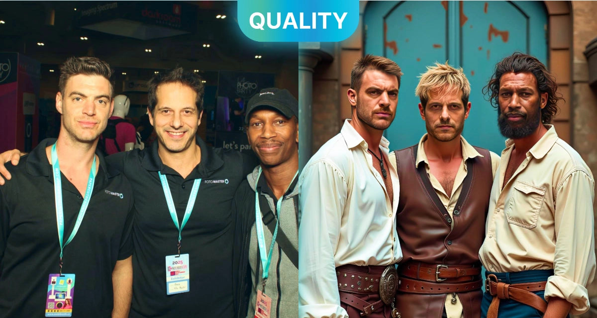 Group AI Headshot before and after photo, achieved with Quality AI Model