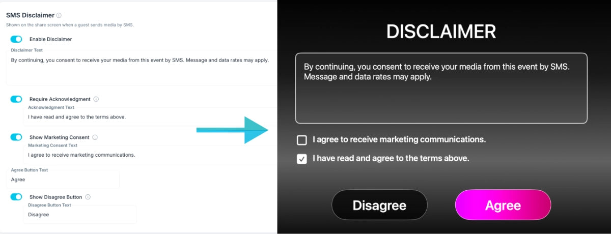 Email and SMS consent options in FMShare