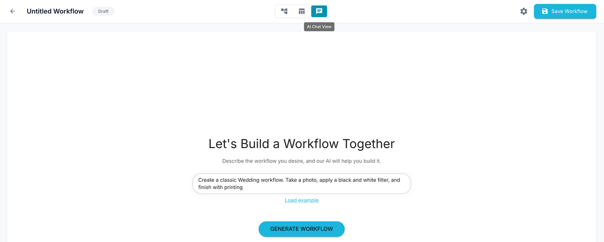 AI Chat View for generating an FMX workflow from a written prompt