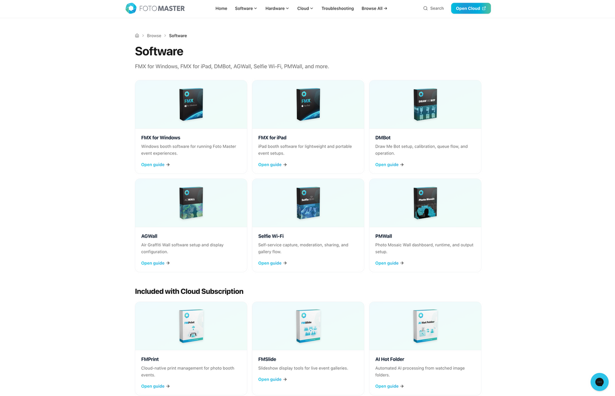 Software documentation categories in the Foto Master Knowledge Base