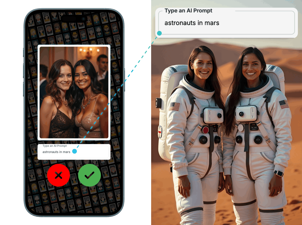An example photo of a user generated prompt and its AI photo result in Selfie Wi-Fi