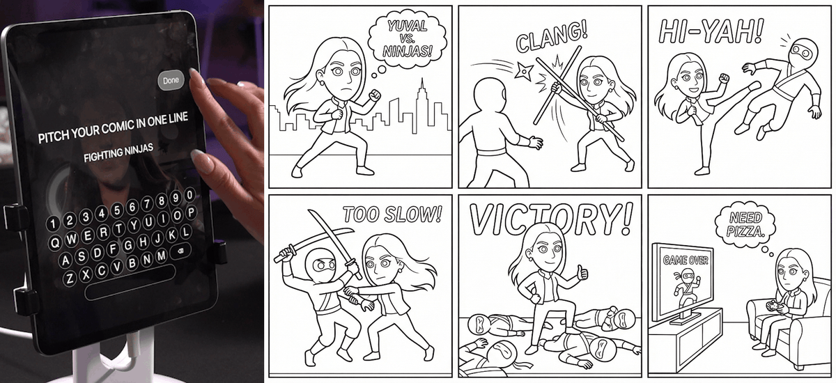 Guest survey choices transformed into a personalized six-panel comic