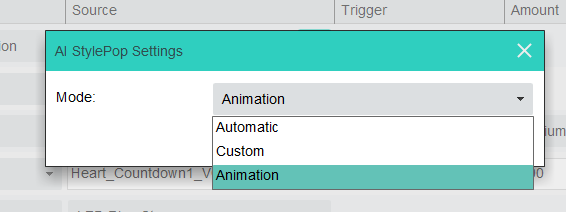 AI Style Pop settings selecting Animation as the prompt source