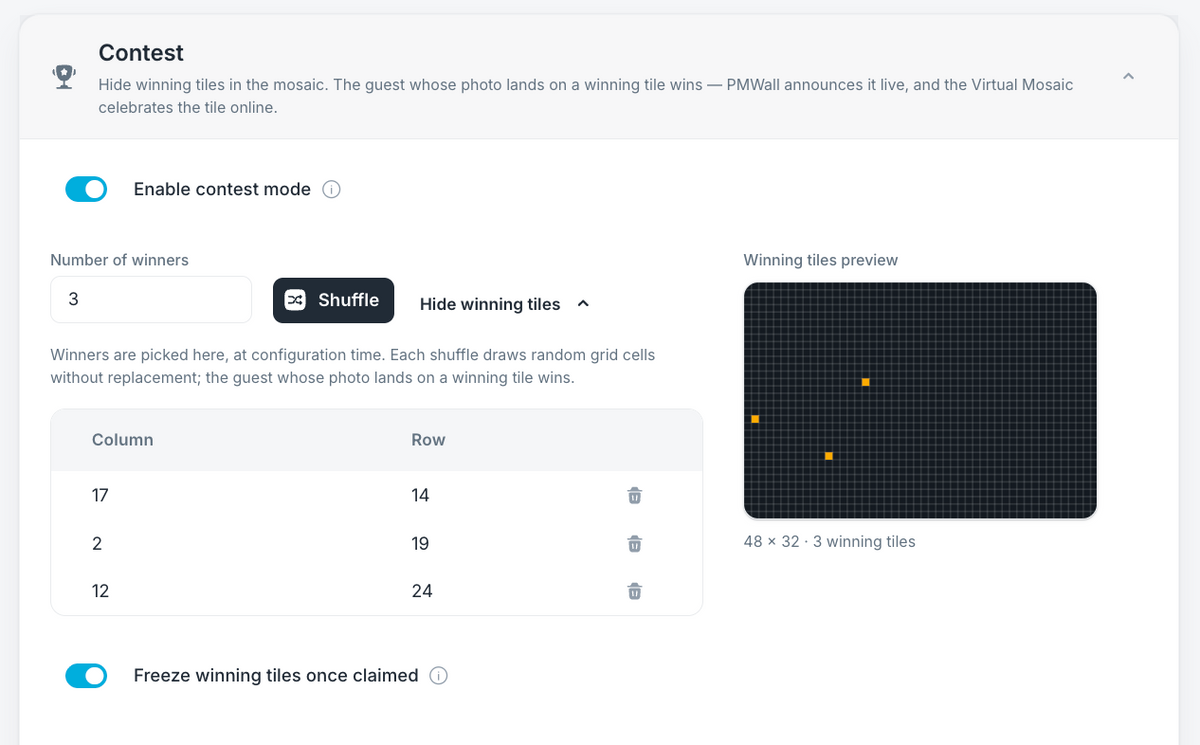 Winning Tiles settings in PMWall