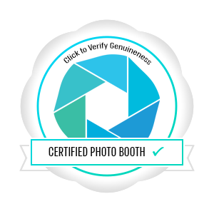 Certified photo booth badge with a checkmark.