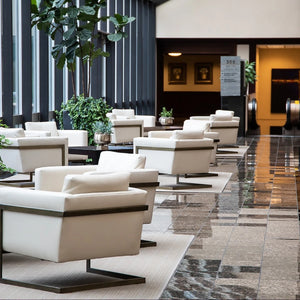 Hotel lobby seating area - illustrating that photo booths can fit well in hotels.