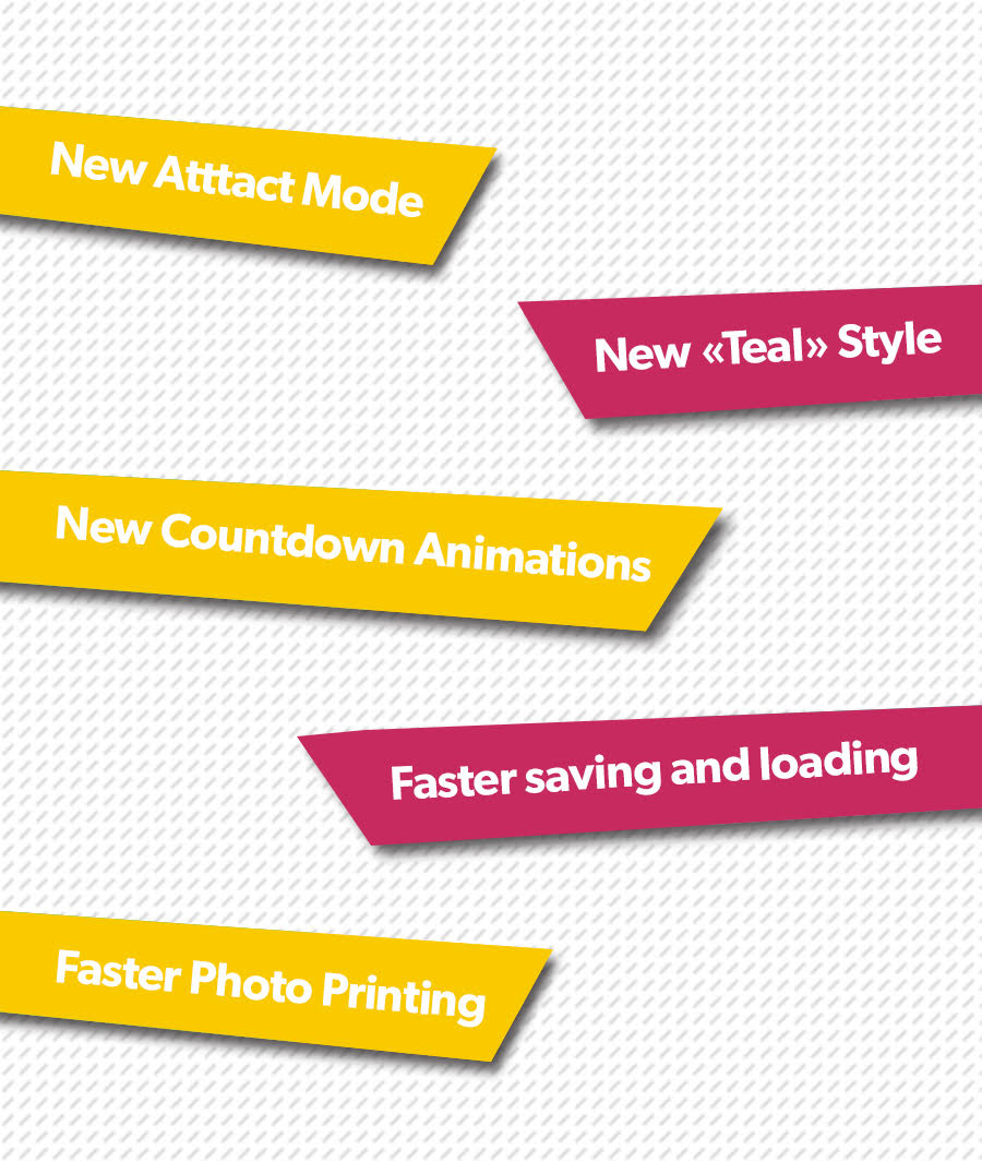 Video Flip V10 additions: attract mode, Teal style, countdown animations, faster saving and faster photo printing