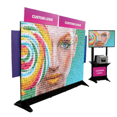 Photo Mosaic Wall with customizable logo and colorful mosaic display.