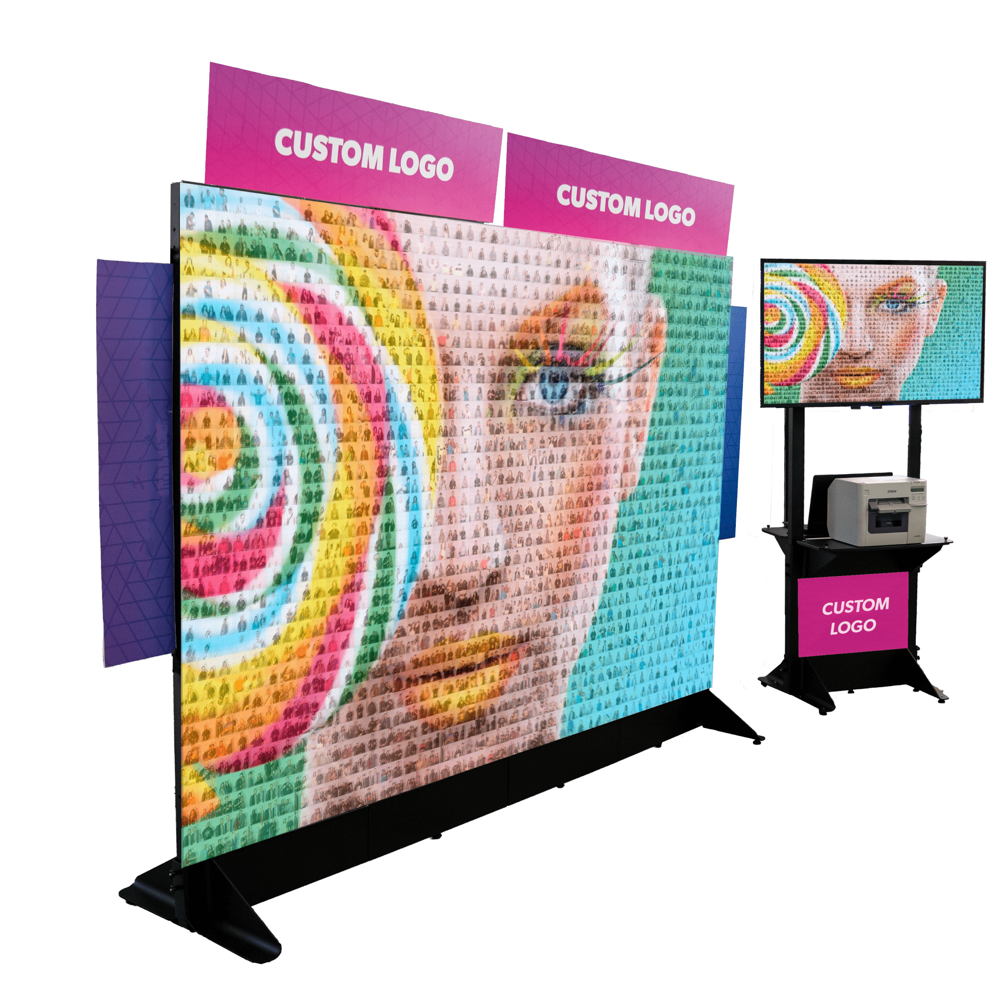 Photo Mosaic Wall with customizable logo and colorful mosaic display.