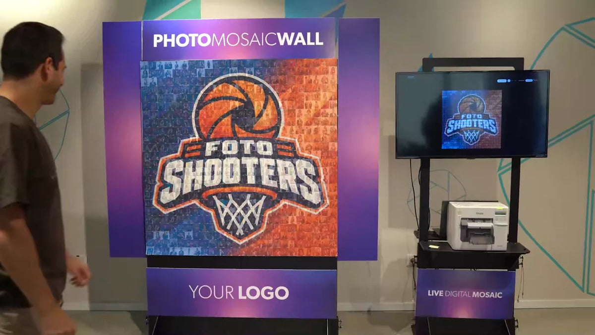Photo Mosaic Wall: guests take photos, print tiles, and build a live event mosaic