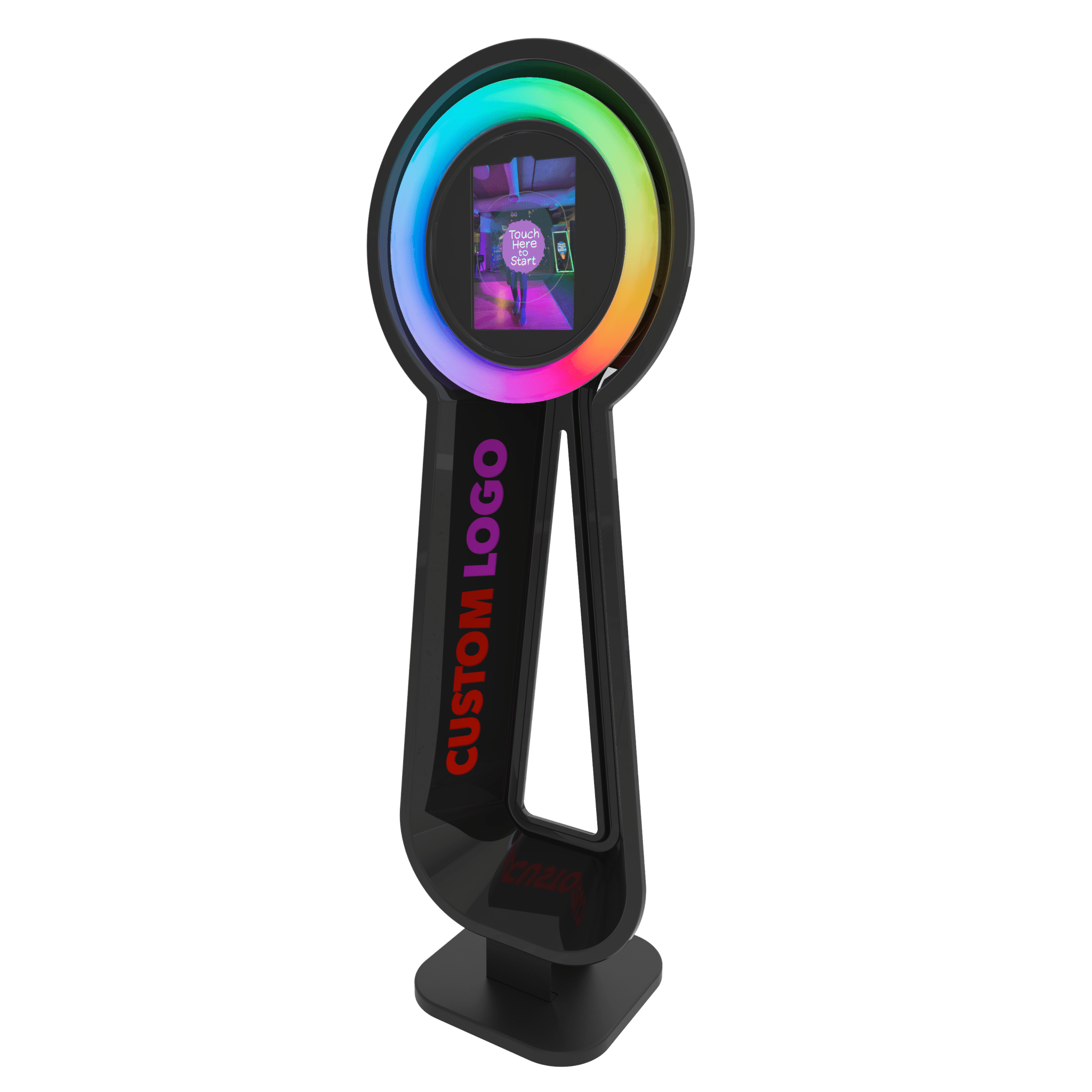 Pylon iPad Booth: portable ipad photo booth with customizable logo and vibrant LED ring.