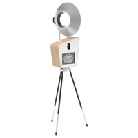 Vintage-inspired Retro Photo Booth on a tripod, featuring a wooden casing and a classic camera design with a ring light.