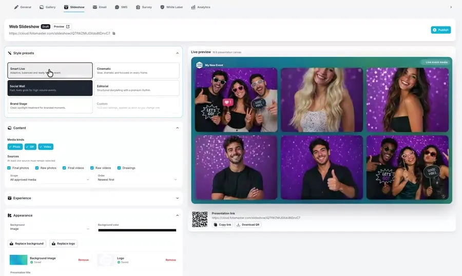 Build a live Web Slideshow in Foto Master Cloud