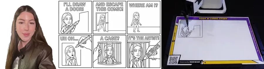 Draw Me Bot creating a personalized A4 comic from a guest photo