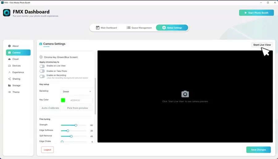 Live green screen controls in FMX