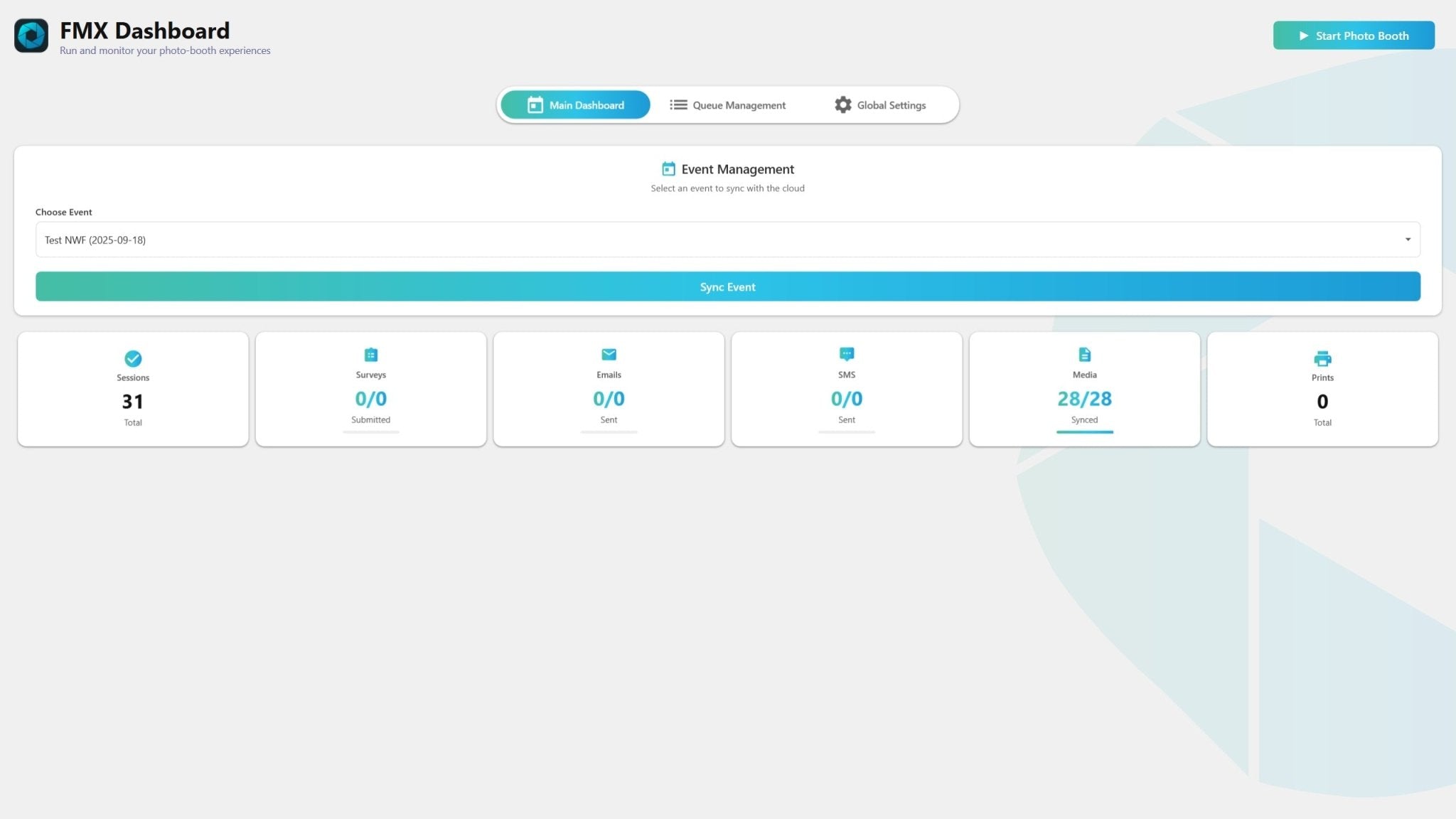 The FMX main dashboard