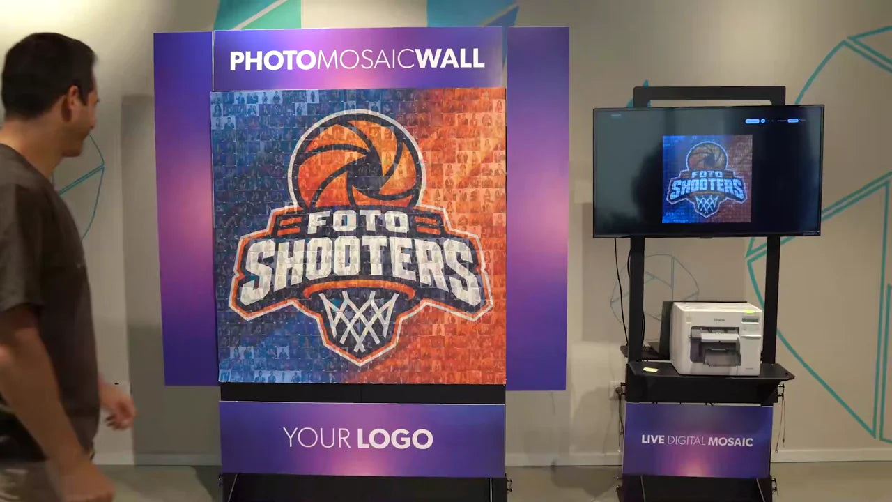 Photo Mosaic Wall: guests take photos, print tiles, and build a live event mosaic